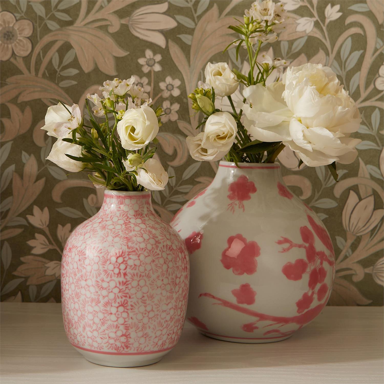 Pink Chinoiserie Set of 5 Hand-Painted Vase