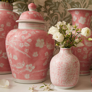 Pink Chinoiserie Set of 5 Hand-Painted Vase
