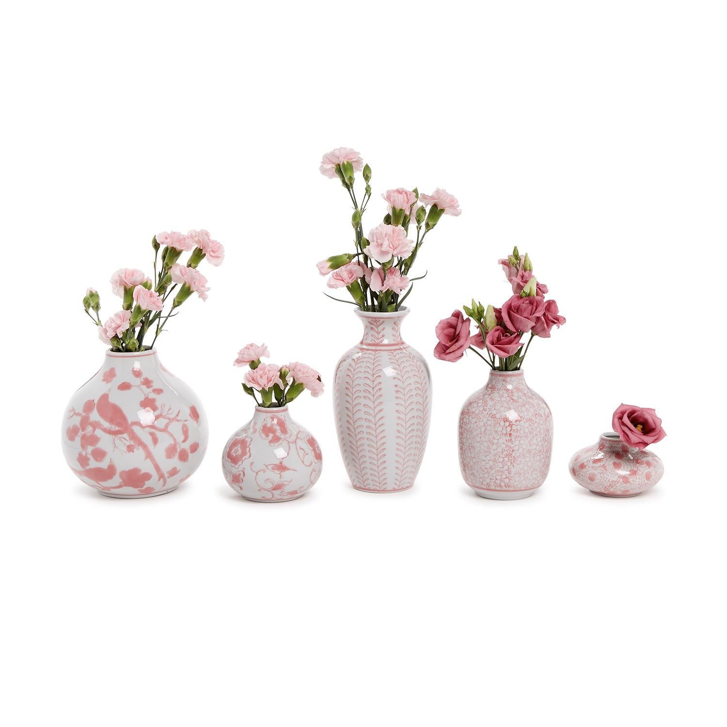 Pink Chinoiserie Set of 5 Hand-Painted Vase