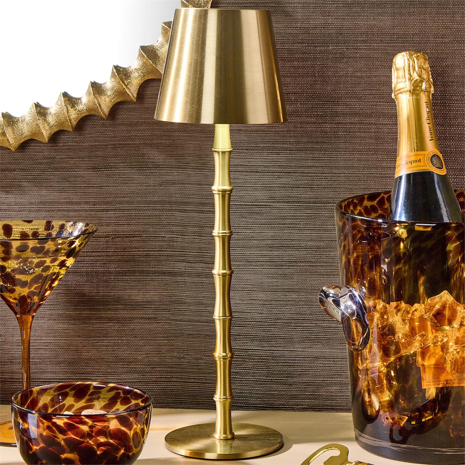 LED Portable Cordless Gold Bamboo Table Lamp"