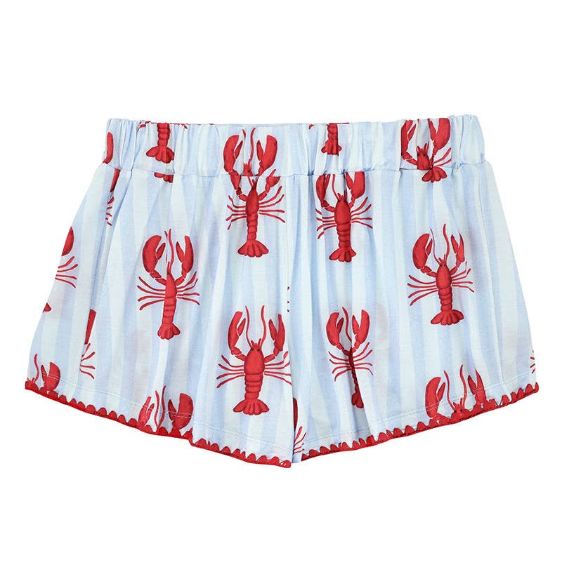Bamboo PJ Set with Whip Stitch - Blue Stripes + Lobsters: Medium