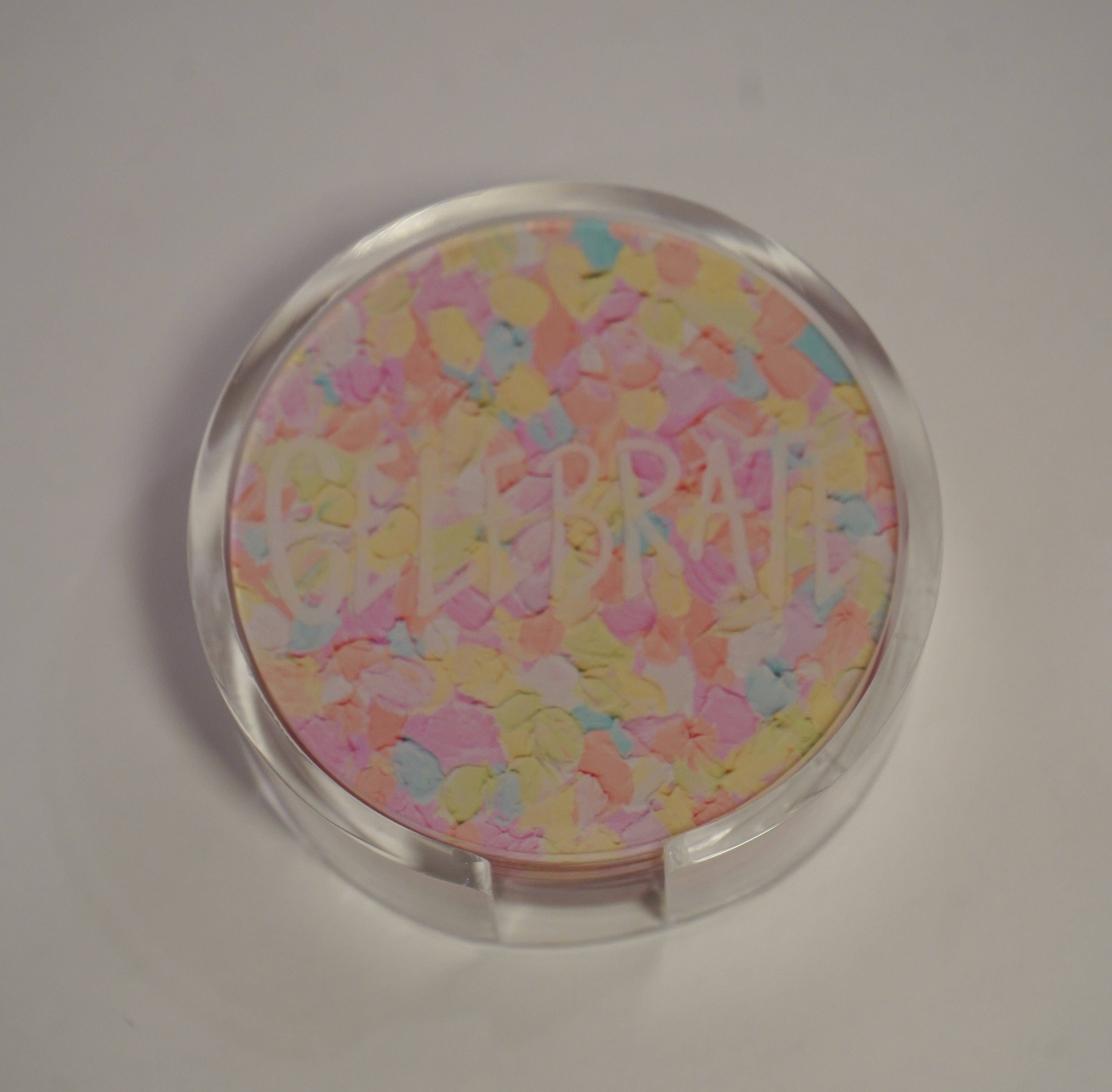 Gold WS Set of 4 Celebrate Coaster- Confetti Print