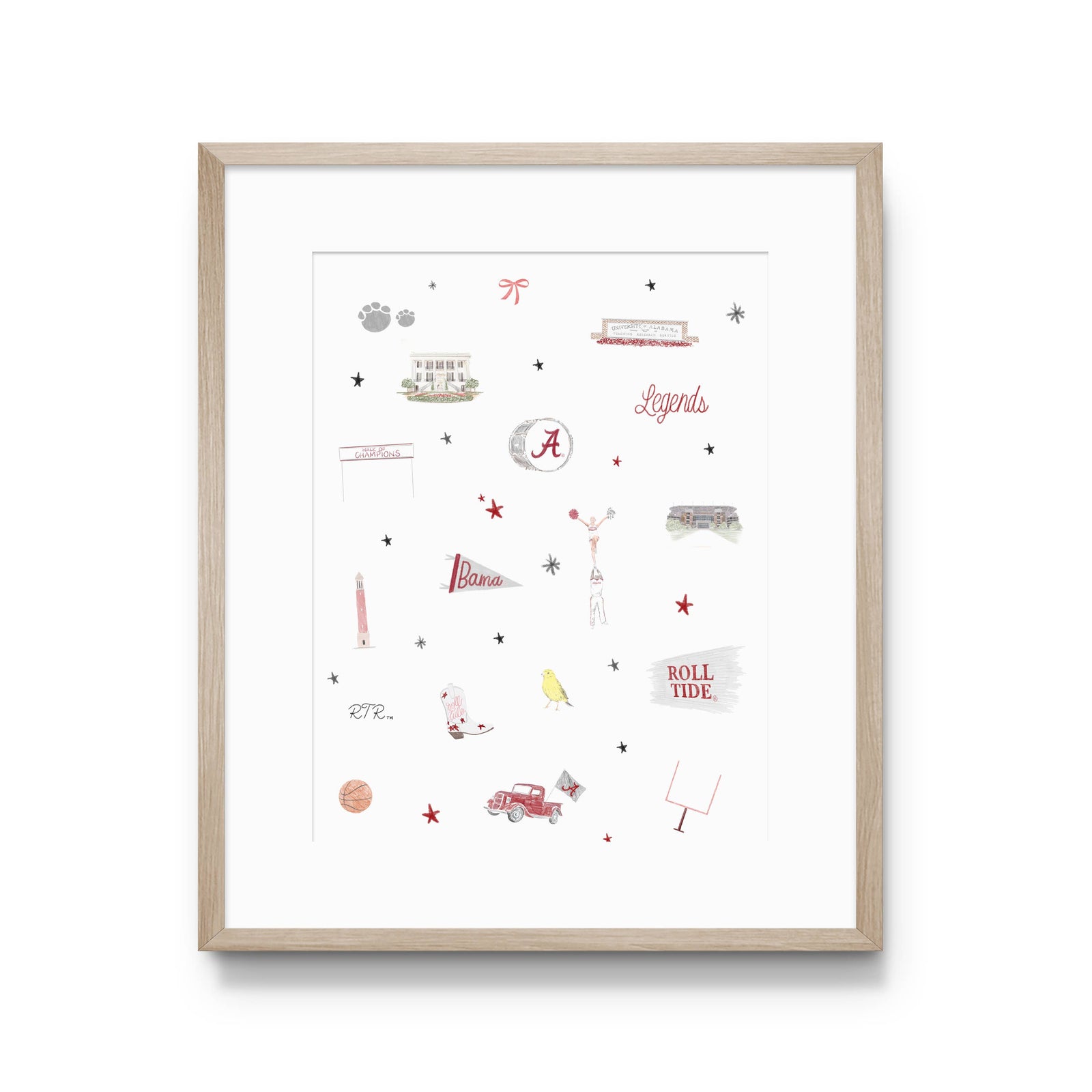 University of Alabama Illustrative Art Print: 5x7