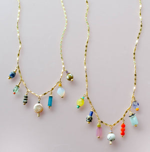 Colorful Beaded Charm Necklace: Jewel Tone