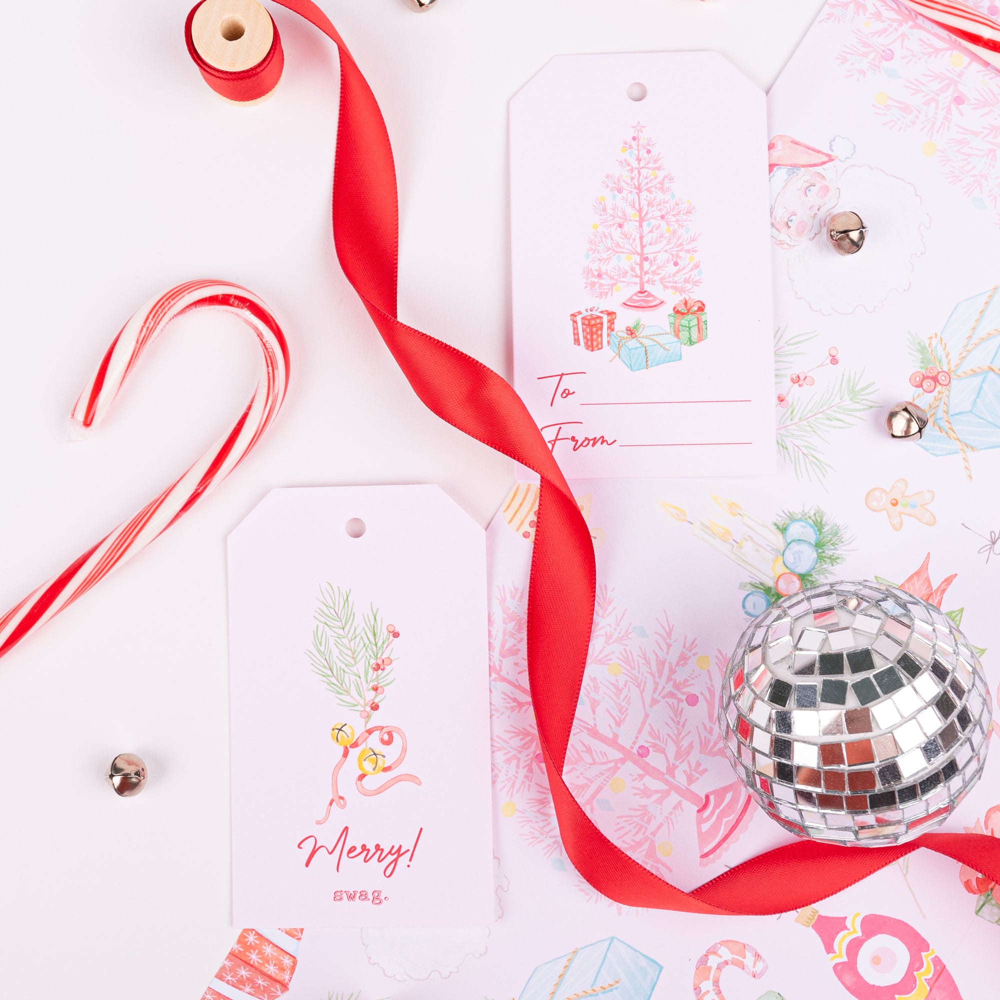 Classic Christmas Pink Wrapping Paper and Gift Tags