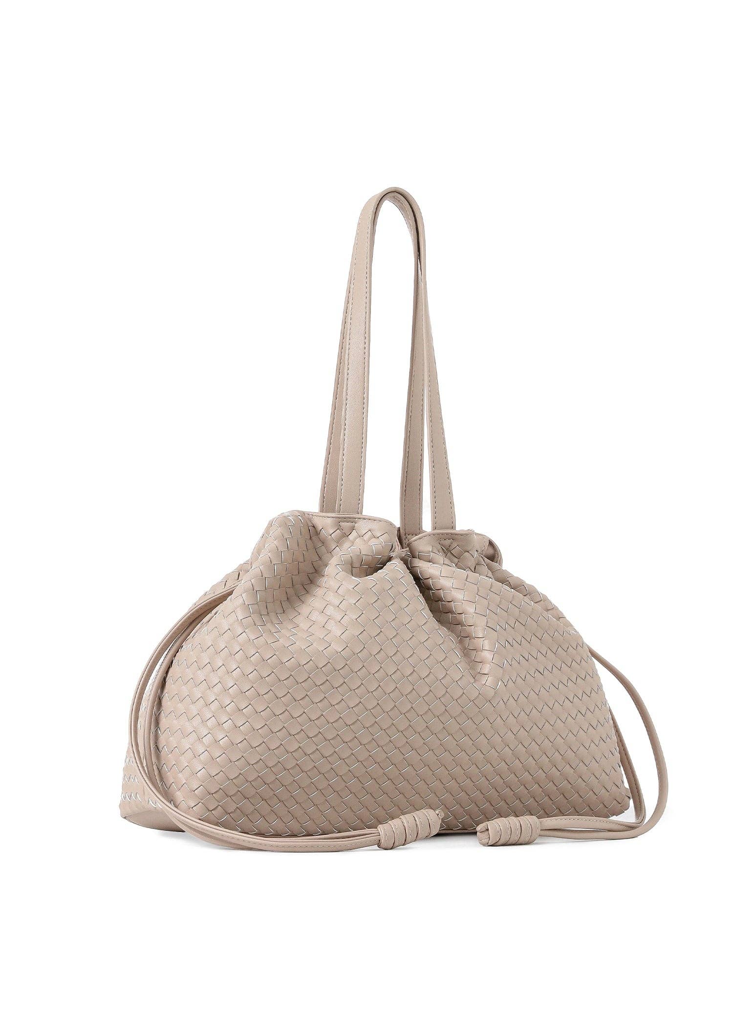 Cinched Woven Leather Vegan Tote Bag -Reese Fawn