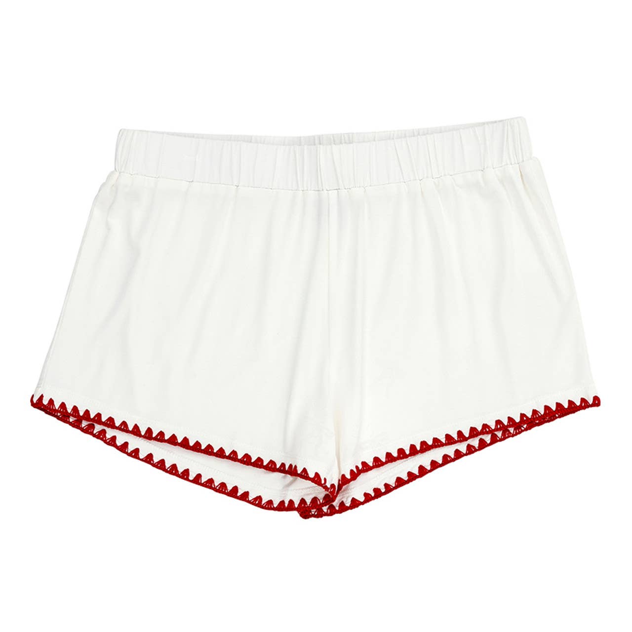 Short Bamboo PJ Set - White + Burgundy Whip Stitch: 93% Bamboo/ 7% Spandex / XL