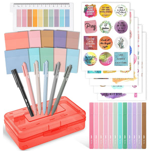 Bible Journaling Set – Gel Pens, Highlighters, Sticky Notes, Stickers & Pencil Case Options: Purple / Set 2