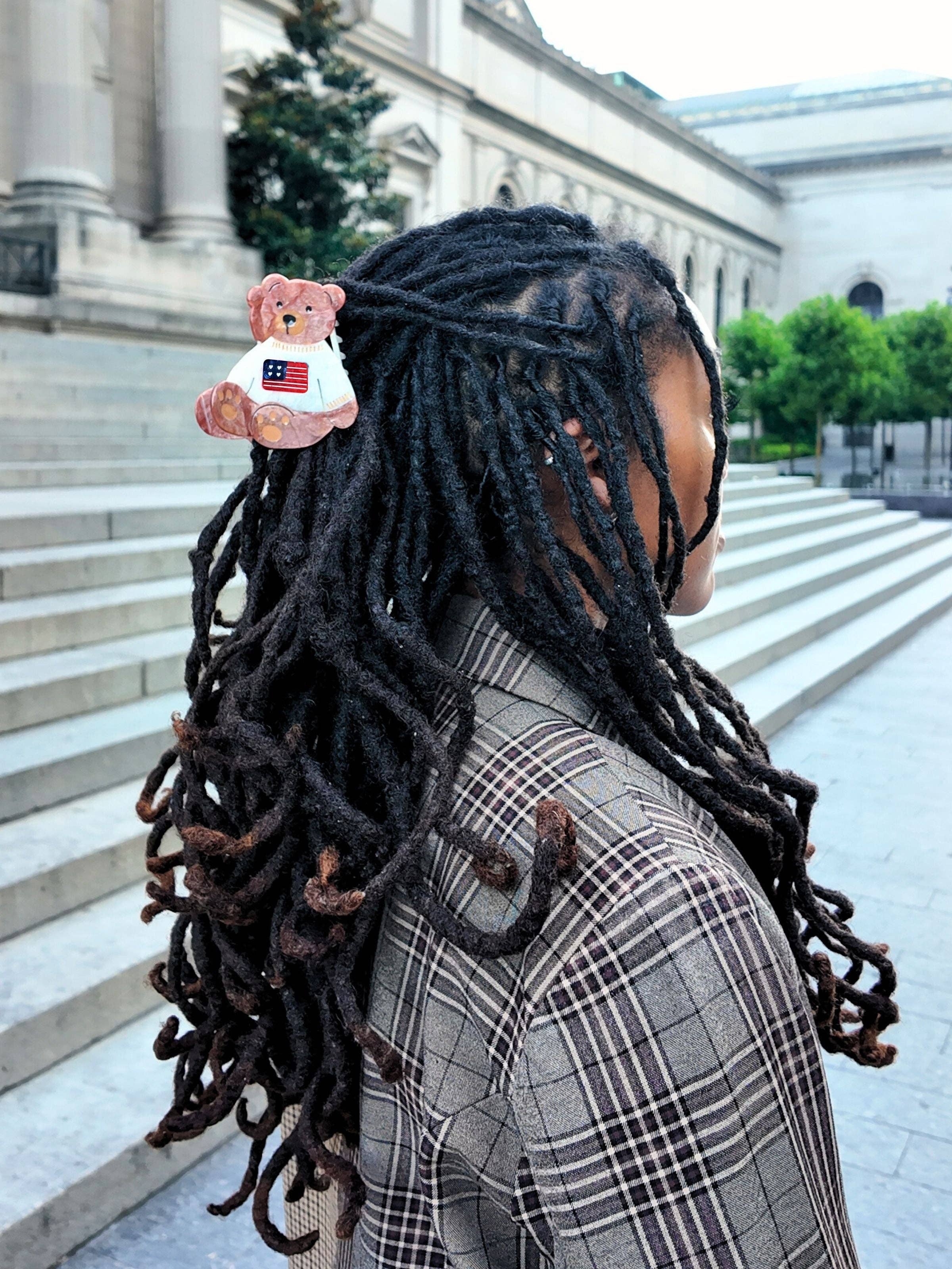 Hand-painted Americana Teddy Bear Claw Hair Clip | Eco-Friendly