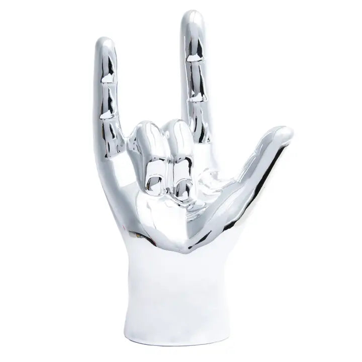 Silver I Love You Hand Tabletop Sculpture - 9" Tall