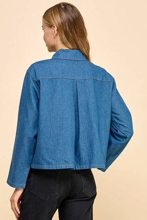 CJ6608-Denim Collared Oversize Jacket: DENIM / S