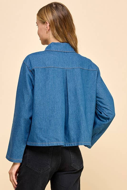 CJ6608-Denim Collared Oversize Jacket: DENIM / L