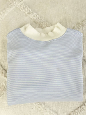 Blue and White Mini Striped Mockneck Sweatshirt: Blue/White Mini Stripes
