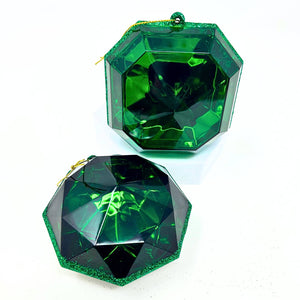 Acrylic RND/SQR Precious Gem Ornament 2 Asst. 4" - Emerald