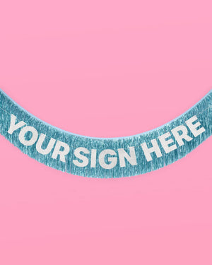 Blue Fringe Banner | blue foil, tinsel decor, party backdrop