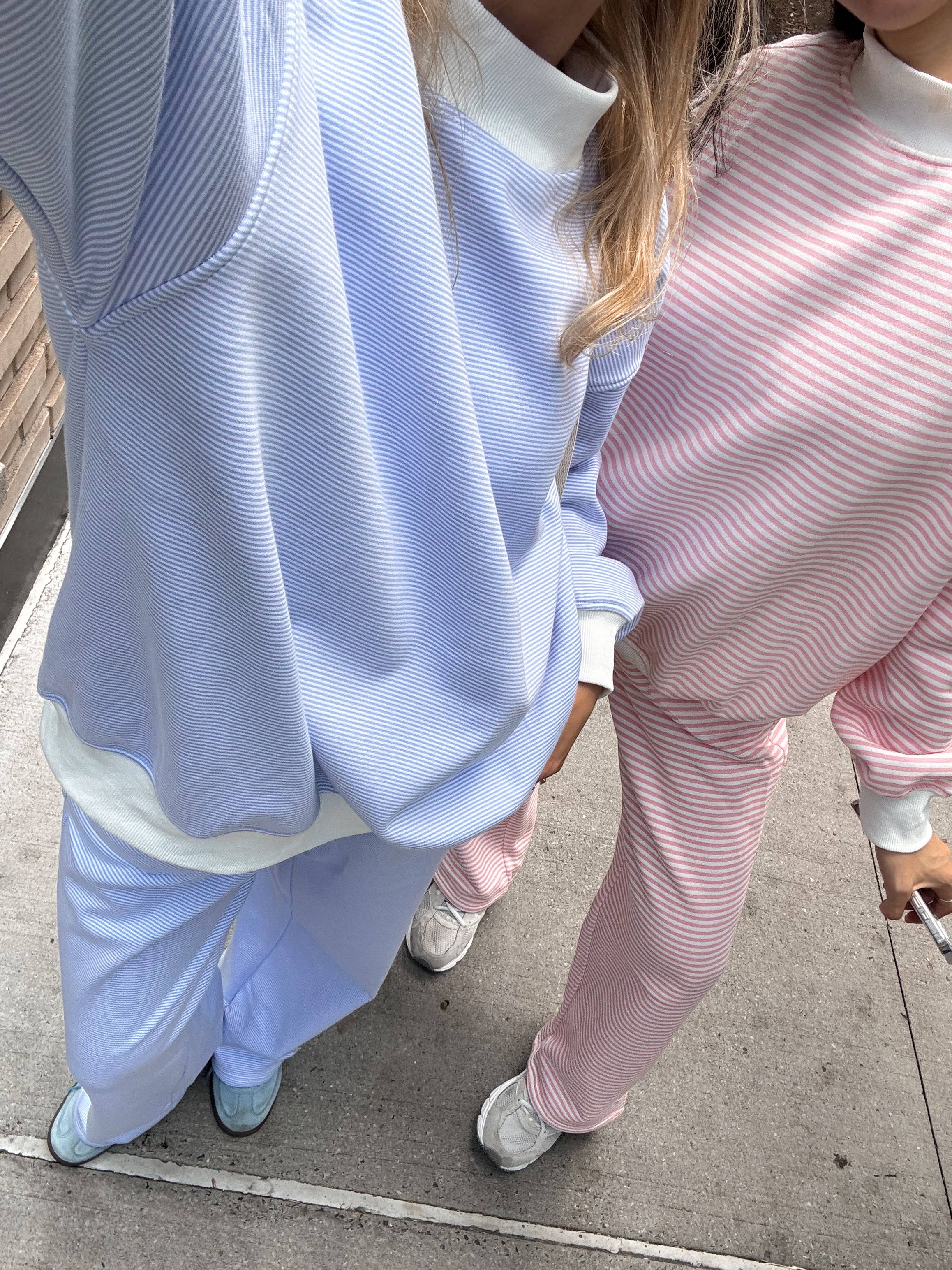Light Pink and White Big Striped Mockneck Sweatshirt: Pink/White Big Stripes