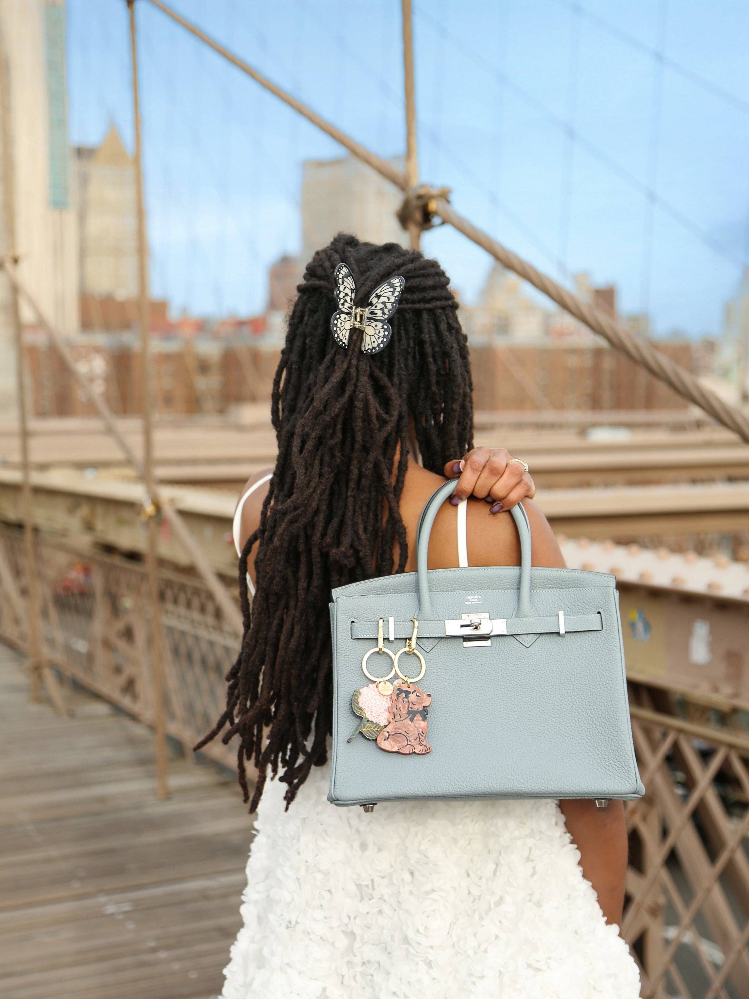 Hand-painted Hydrangea Bag Charm + Keychain | Eco-Friendly: Baby Blue