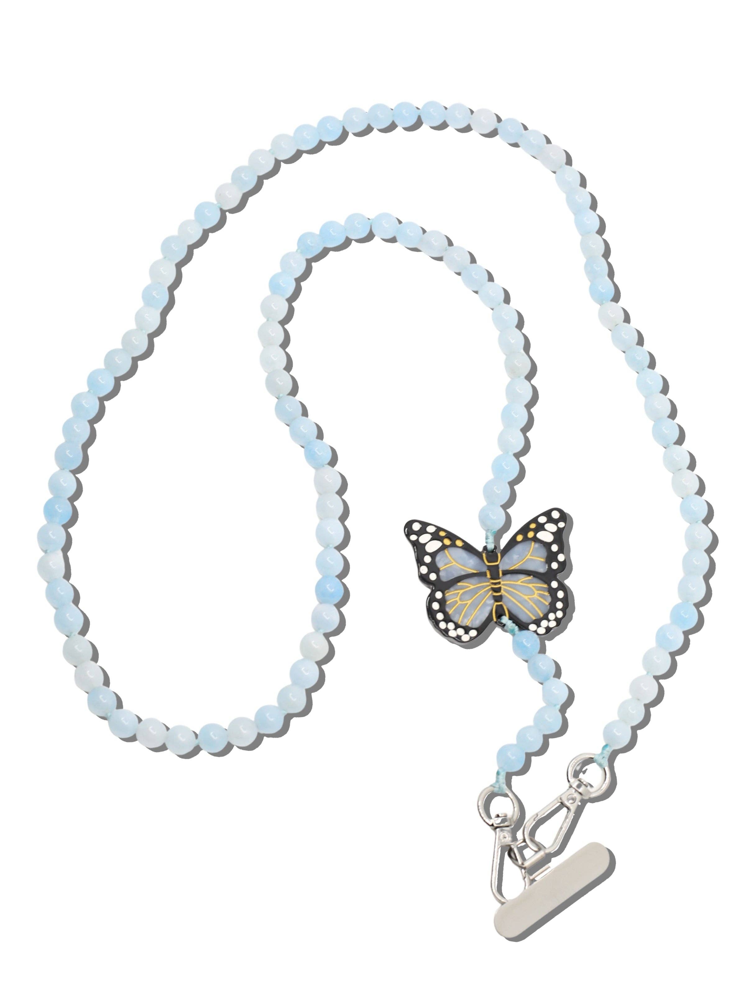 Hand-painted Monarch Butterfly Gemstone Crossbody Phone Chain