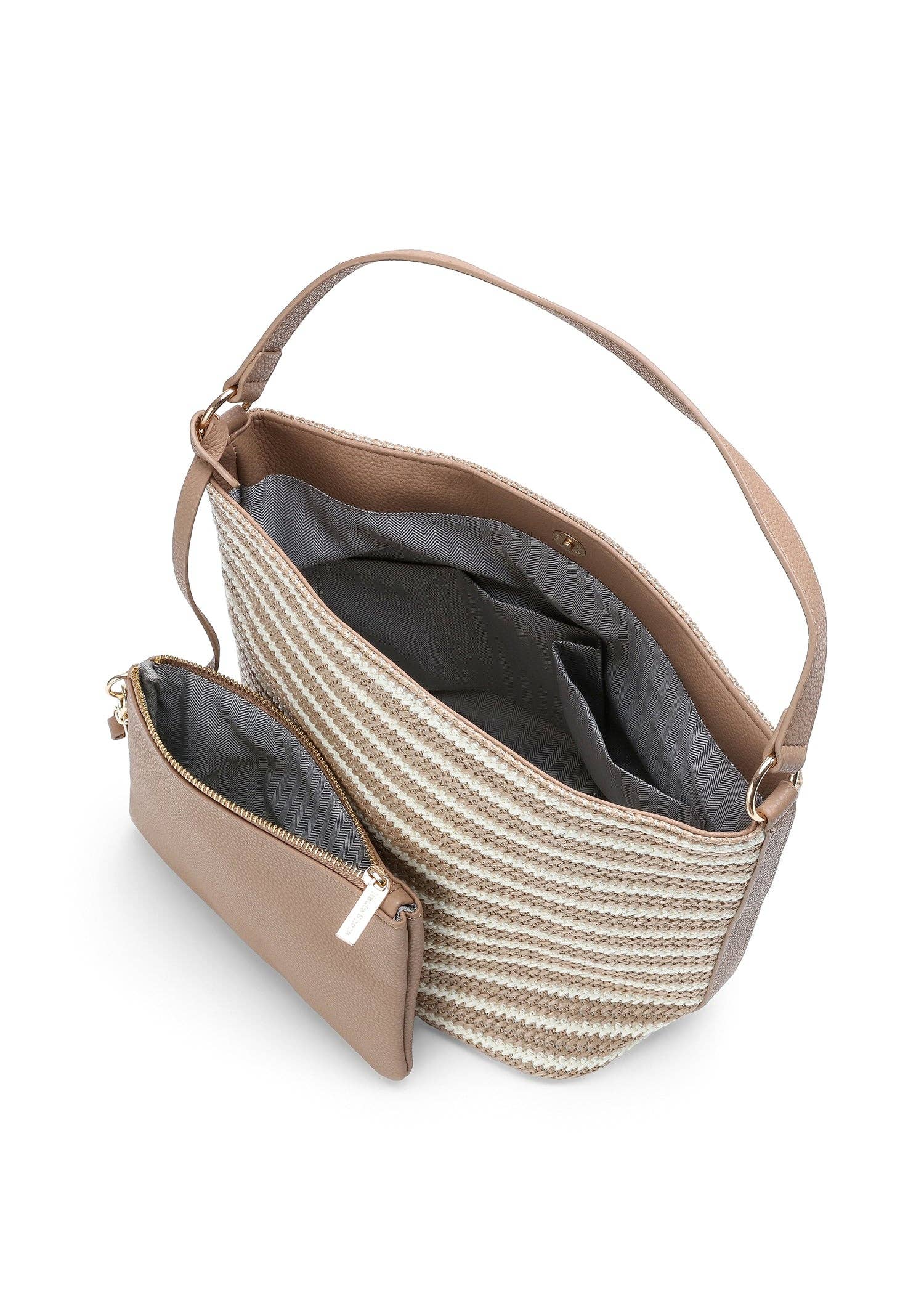 Raffia Shoulder Bag Beige and Tan Striped- Celine Capri