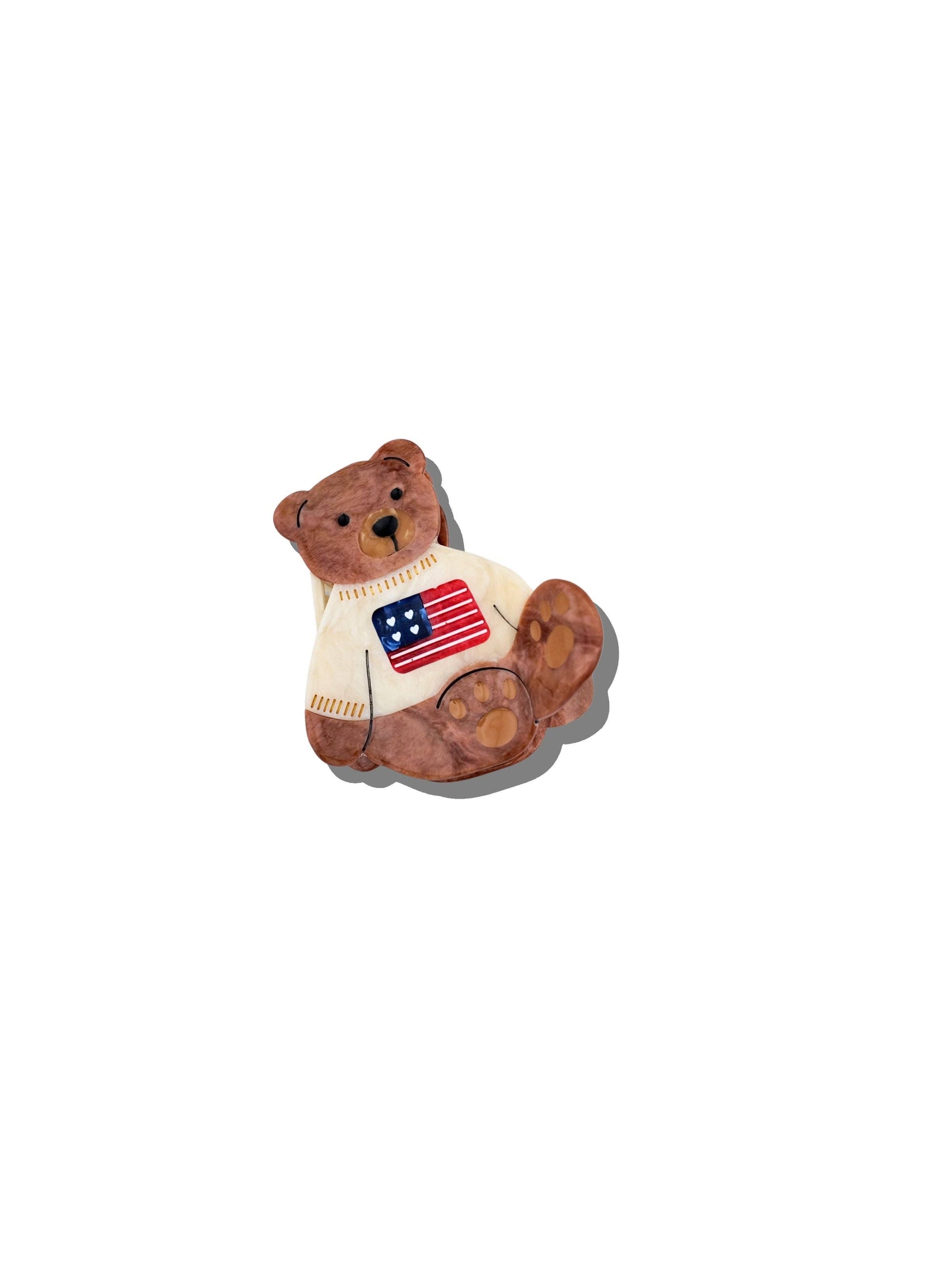 Hand-painted Americana Teddy Bear Claw Hair Clip | Eco-Friendly