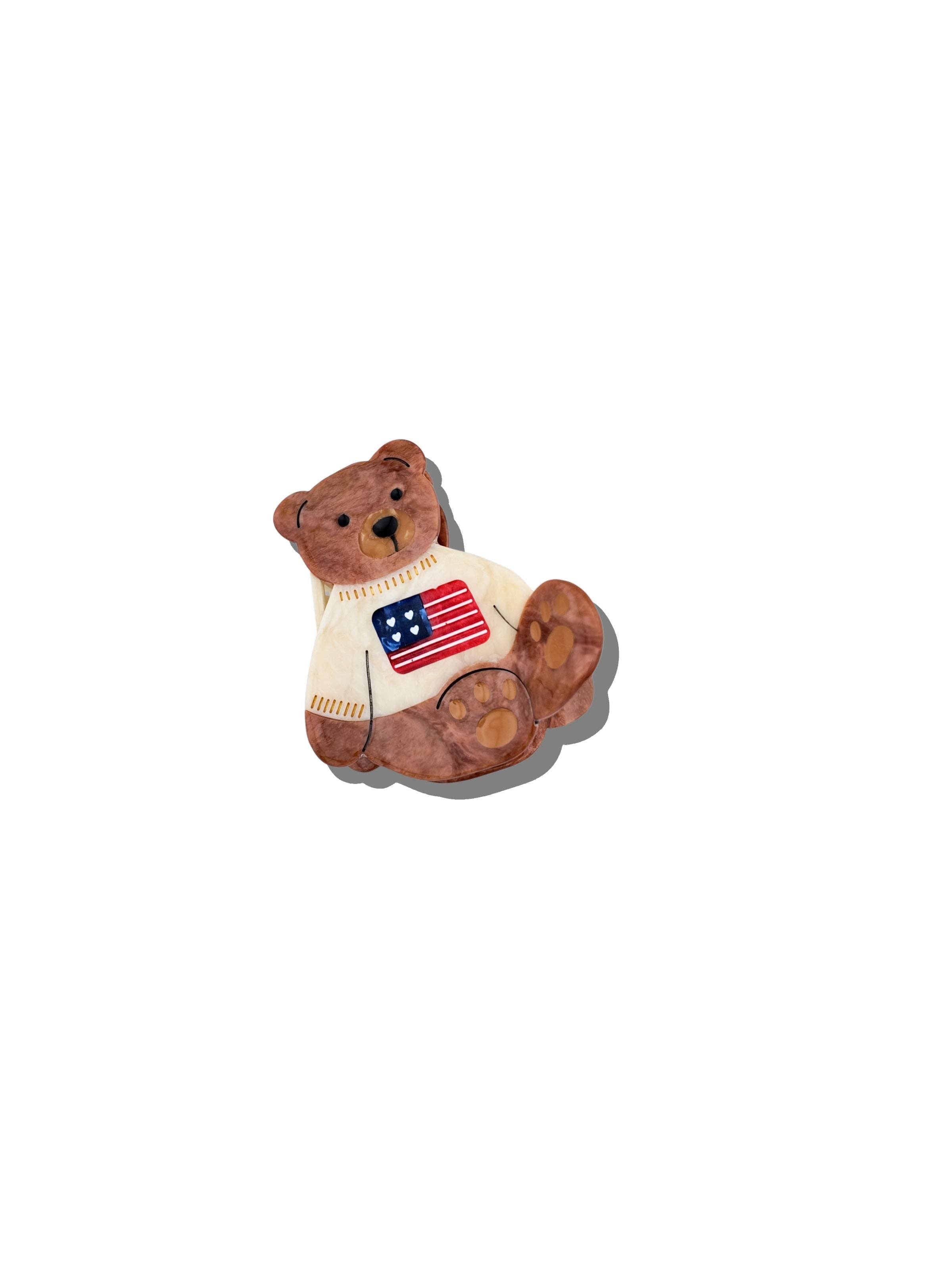 Hand-painted Americana Teddy Bear Claw Hair Clip | Eco-Friendly