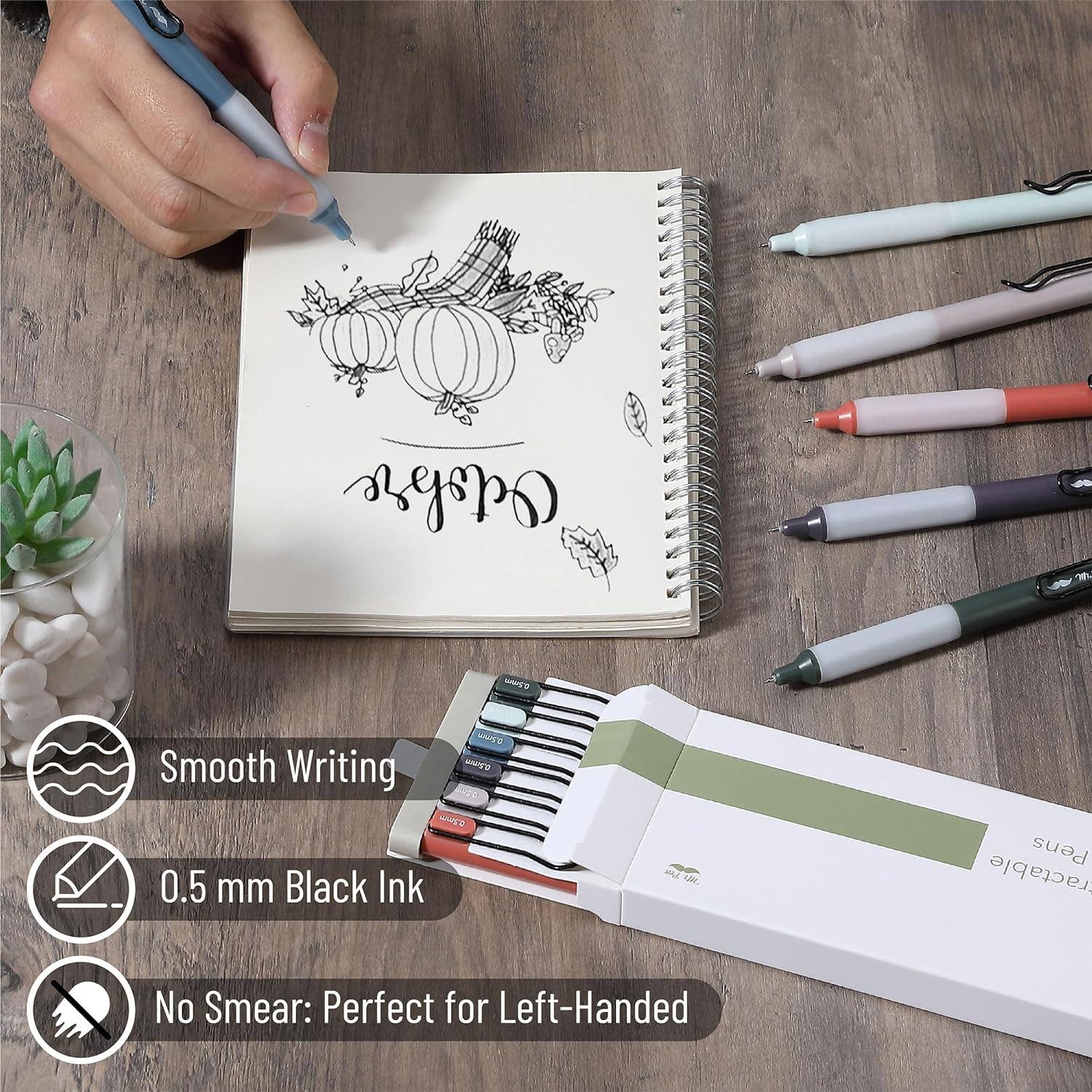 Retractable Gel Pens, 12 Pack, Black Ink Gel Pens, Vintage