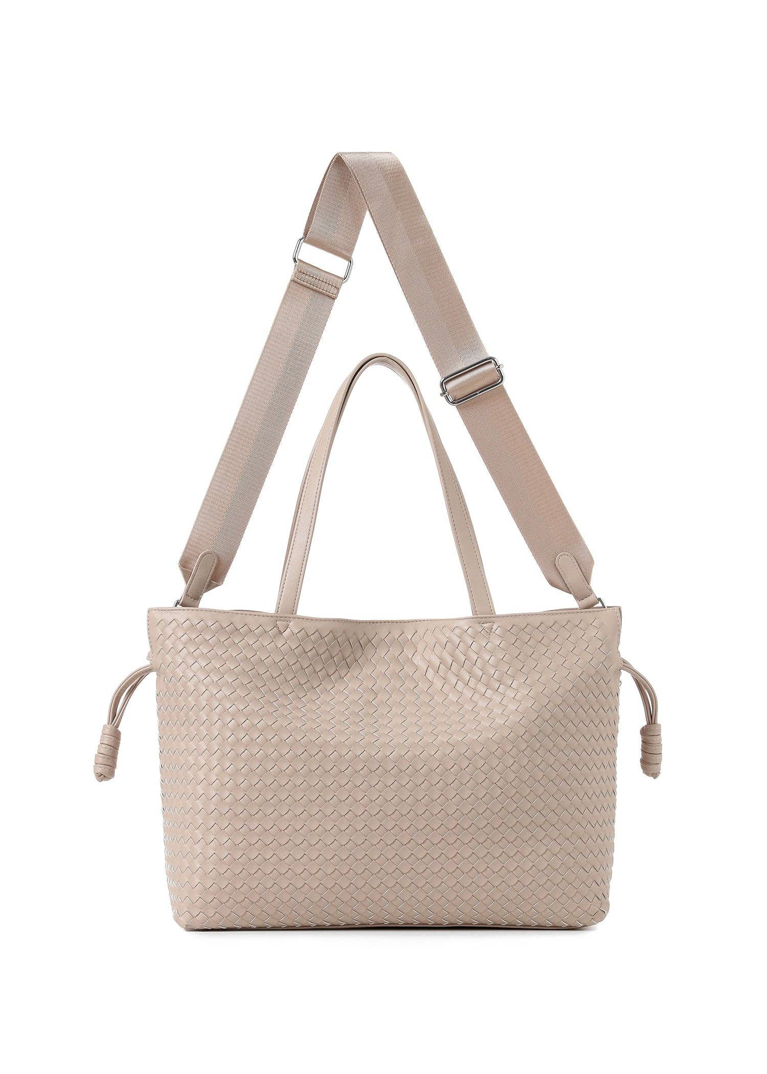 Cinched Woven Leather Vegan Tote Bag -Reese Fawn