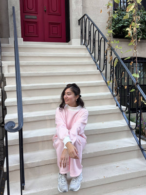 Light Pink and White Big Striped Mockneck Sweatshirt: Pink/White Big Stripes