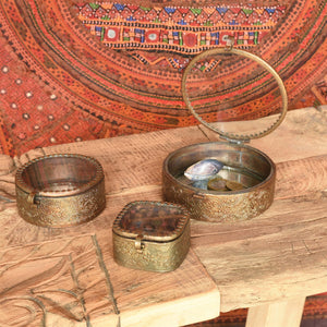 Josephine Mirrored Box, Brass - Lrg Round