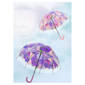 Ladies Spring Flower Dome Shape Plastic Long Stick  Umbrella: Purple