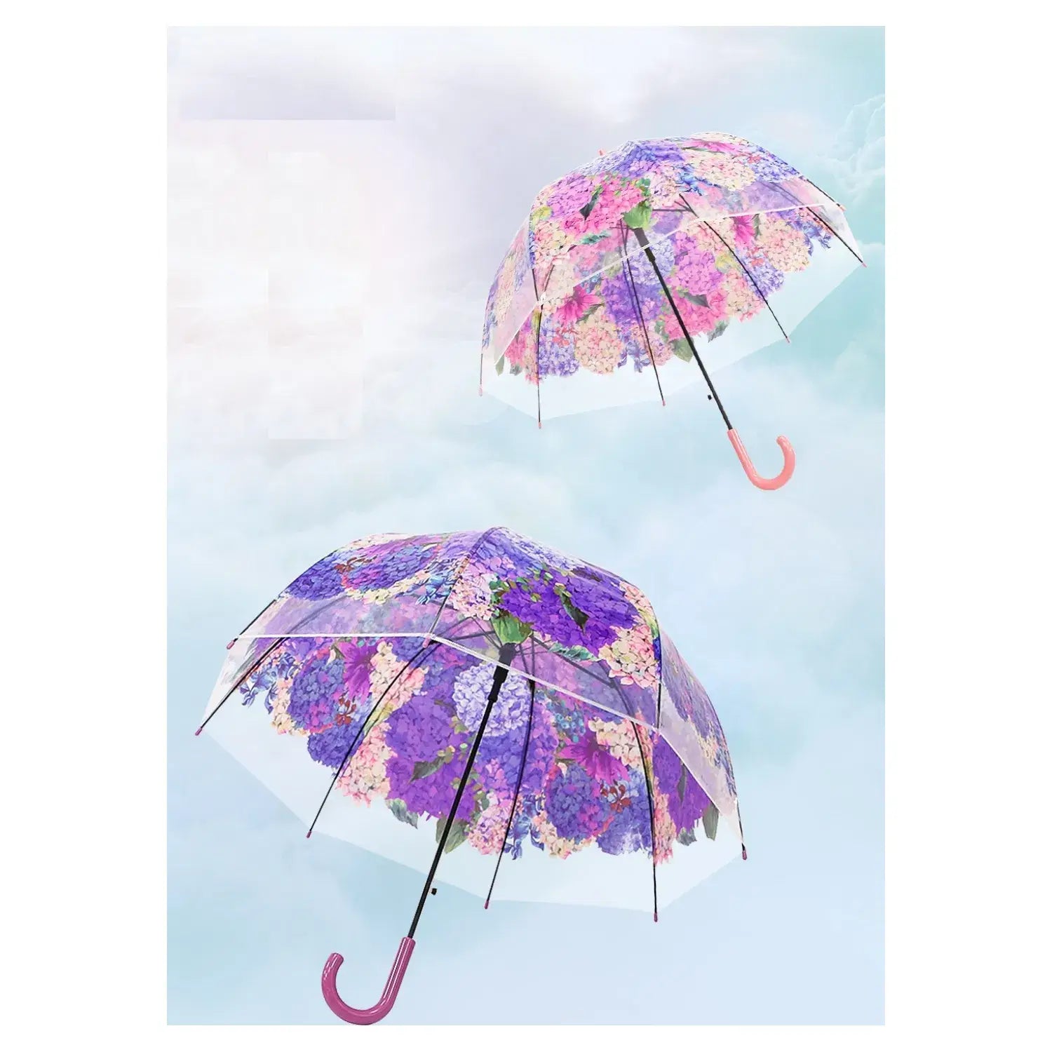 Ladies Spring Flower Dome Shape Plastic Long Stick  Umbrella: White