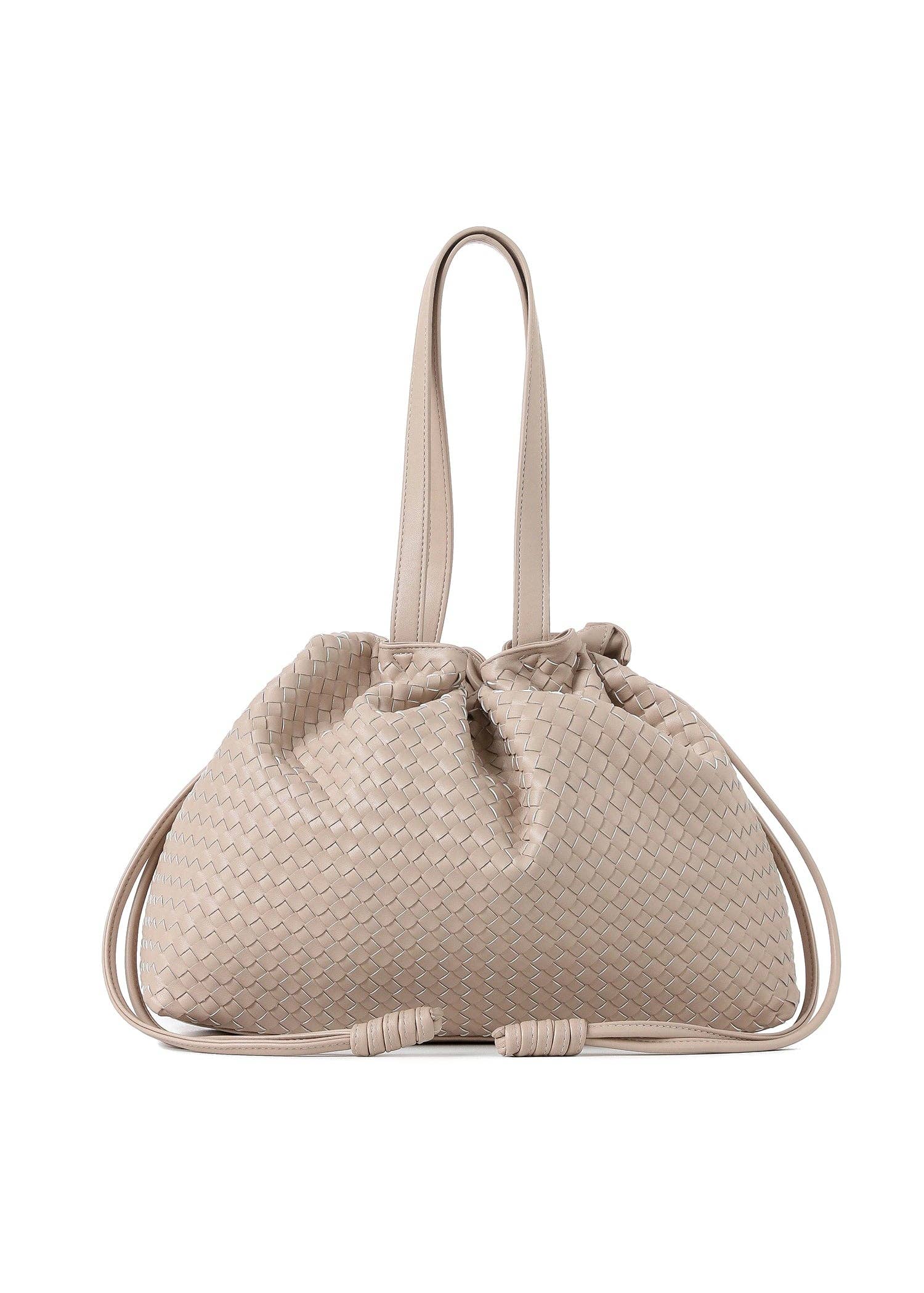 Cinched Woven Leather Vegan Tote Bag -Reese Fawn