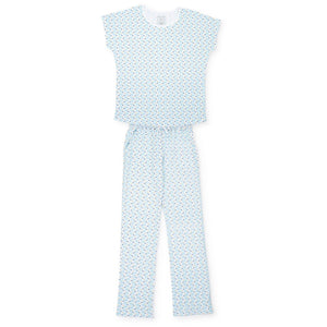 Marcia Women's Pima Cotton Pajama Pant Set - Tennis Match Bl