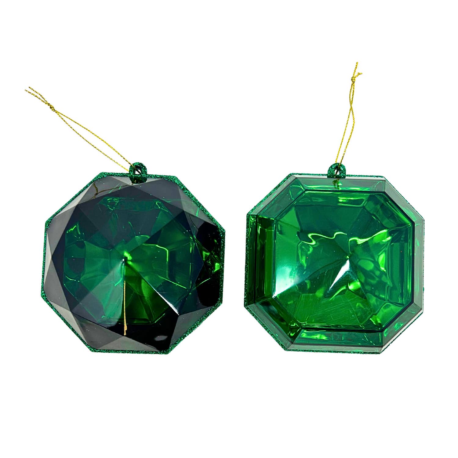 Acrylic RND/SQR Precious Gem Ornament 2 Asst. 4" - Emerald