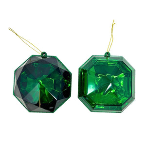 Acrylic RND/SQR Precious Gem Ornament 2 Asst. 4" - Emerald