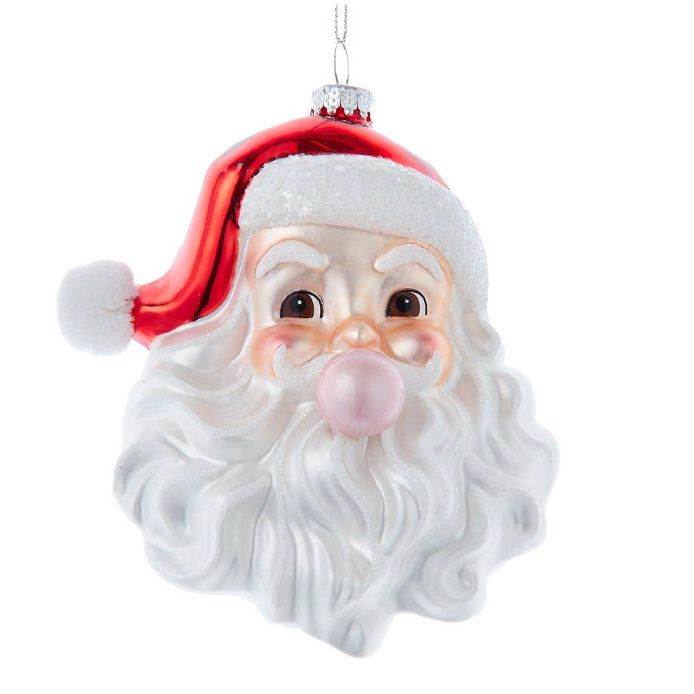 5.25"GLS SANTA HEAD+BUBBLE GUM ORN