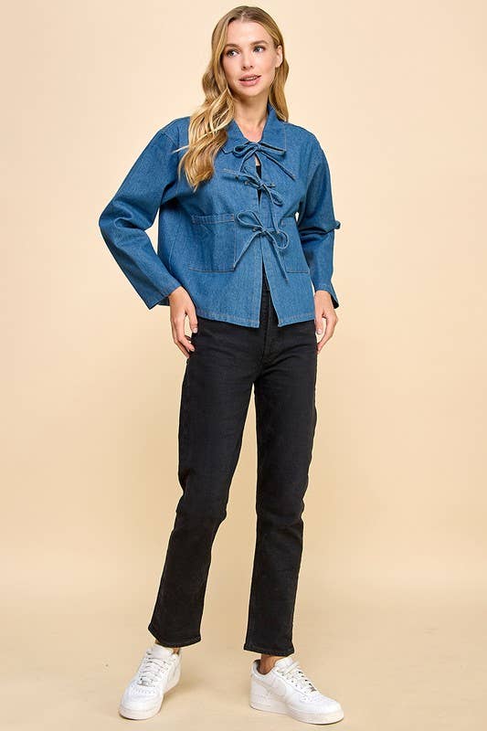 CJ6608-Denim Collared Oversize Jacket: DENIM / L