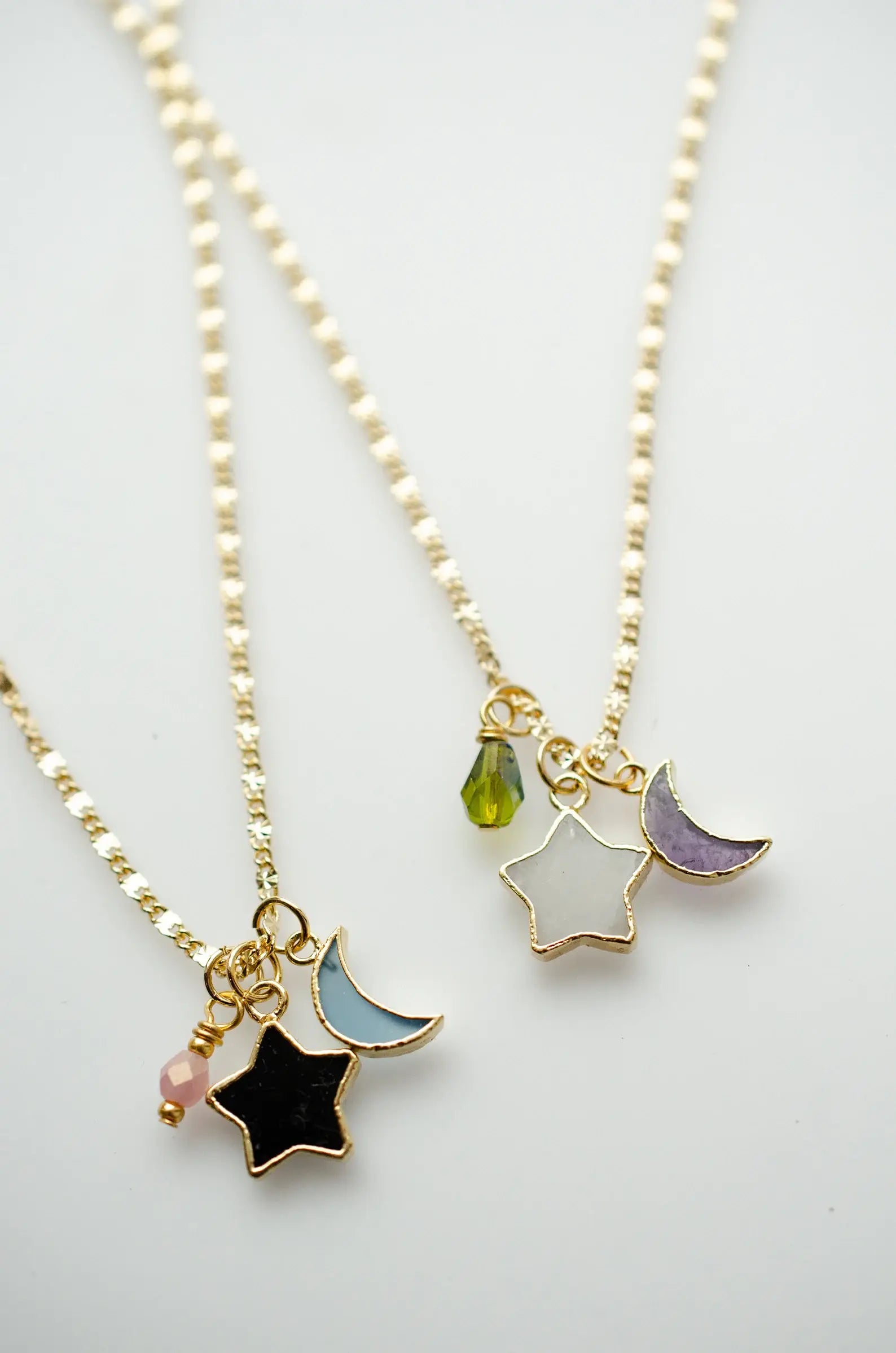 Star and Moon Gemstone Necklace: 18 inches / Amethyst + Moonstone