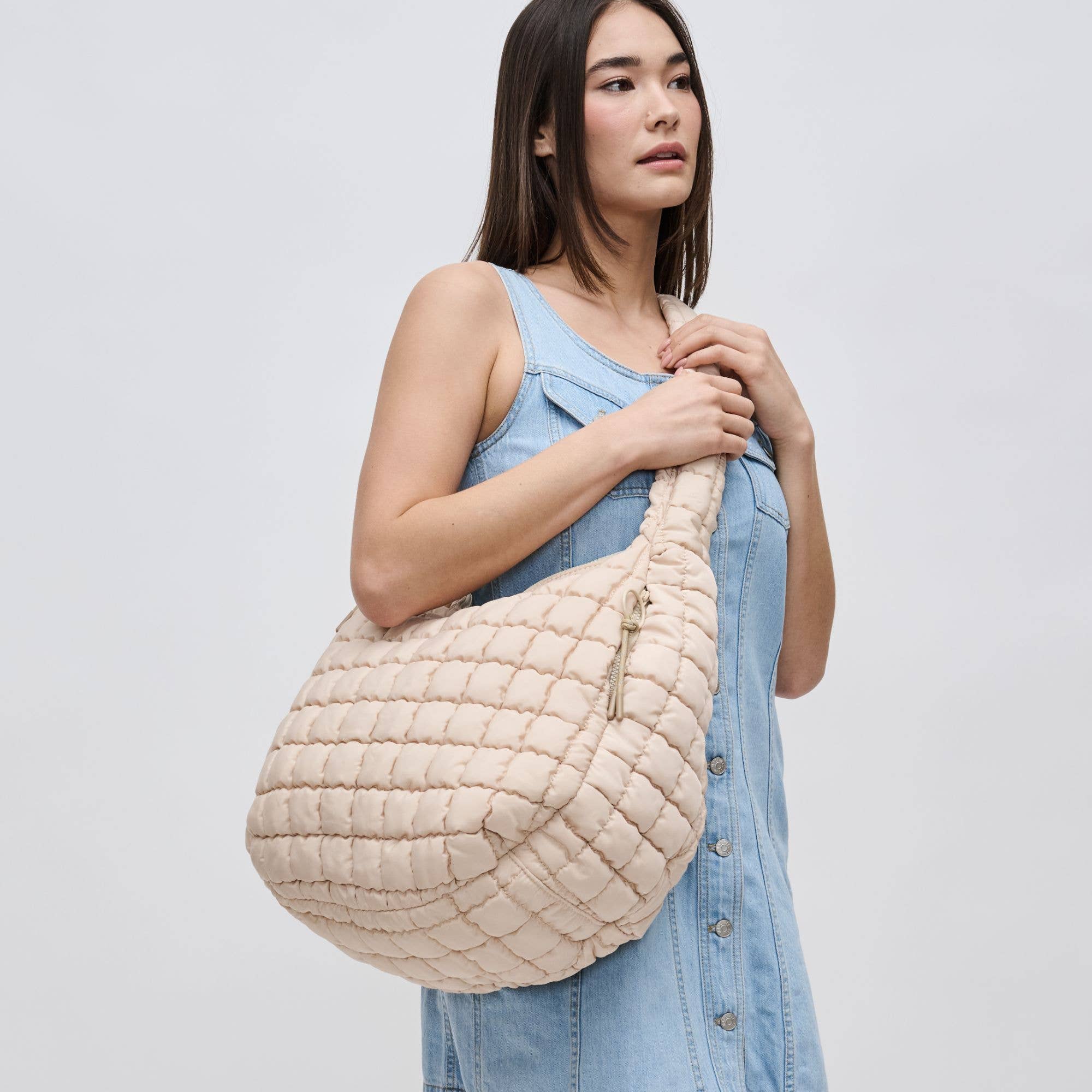 Revive - Quilted Puffer Nylon Hobo: Cream