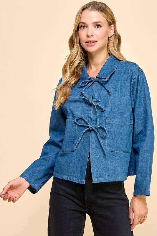 CJ6608-Denim Collared Oversize Jacket: DENIM / S