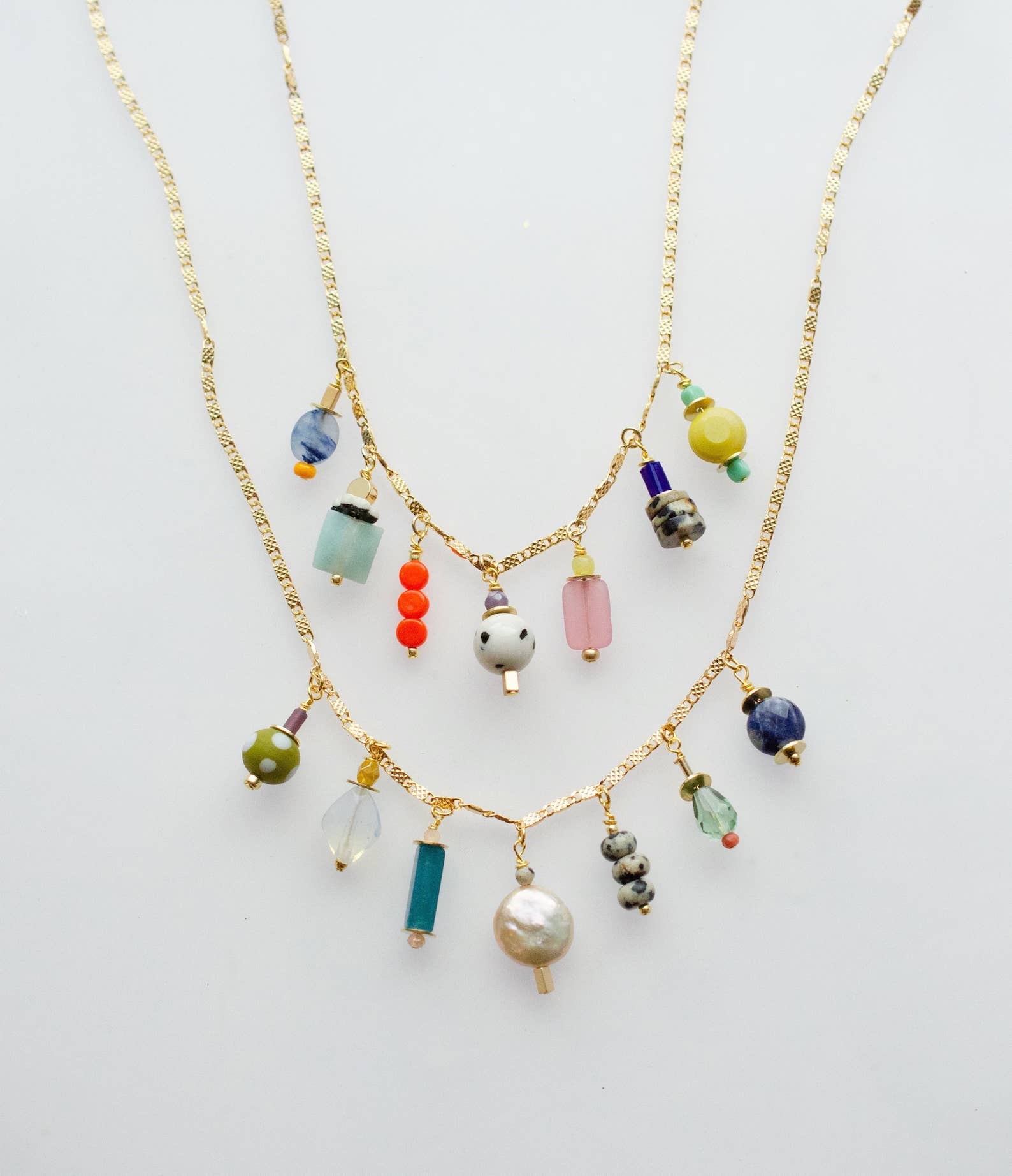 Colorful Beaded Charm Necklace: Jewel Tone