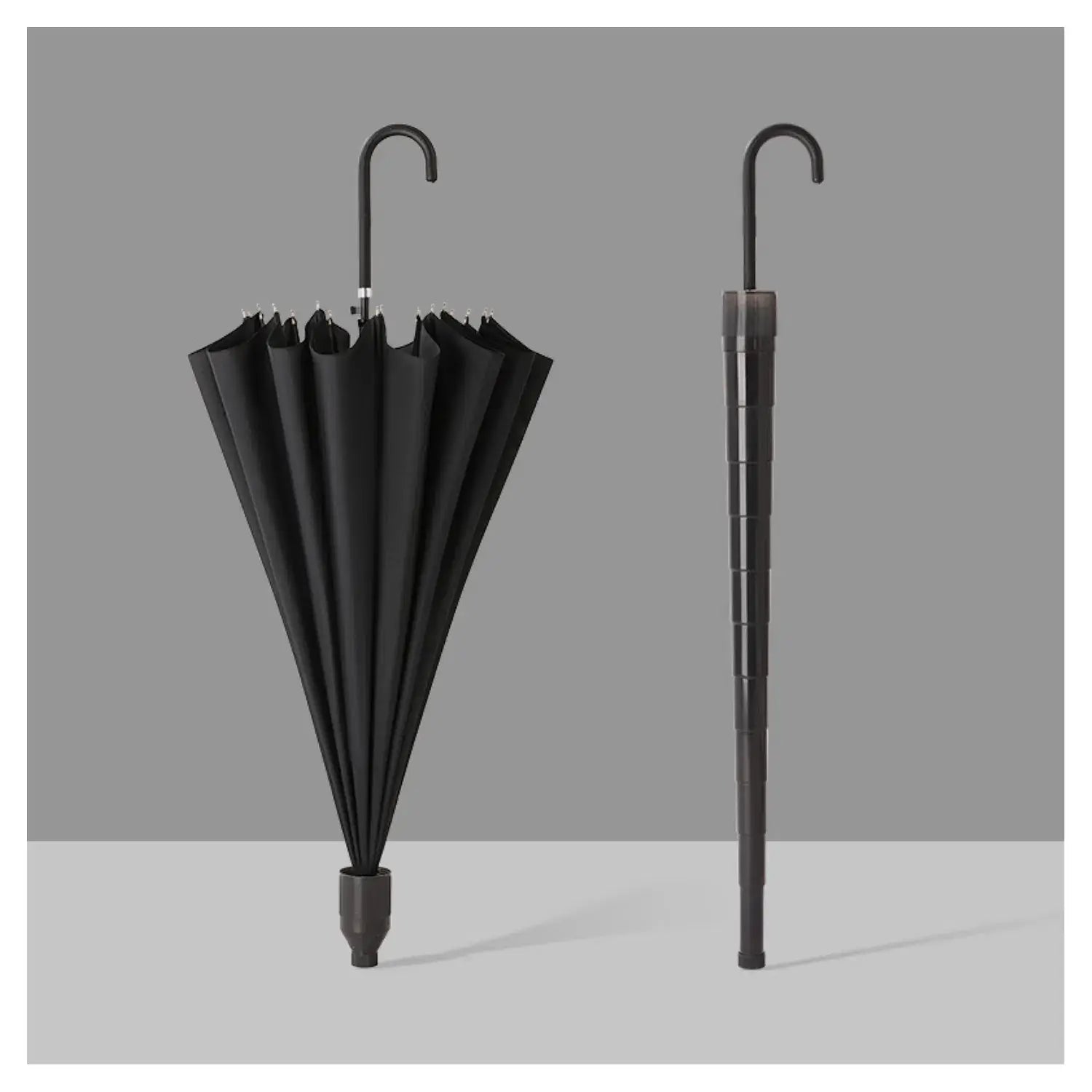 Elegant Long Stick Umbrella with  Extendable Cover: Black
