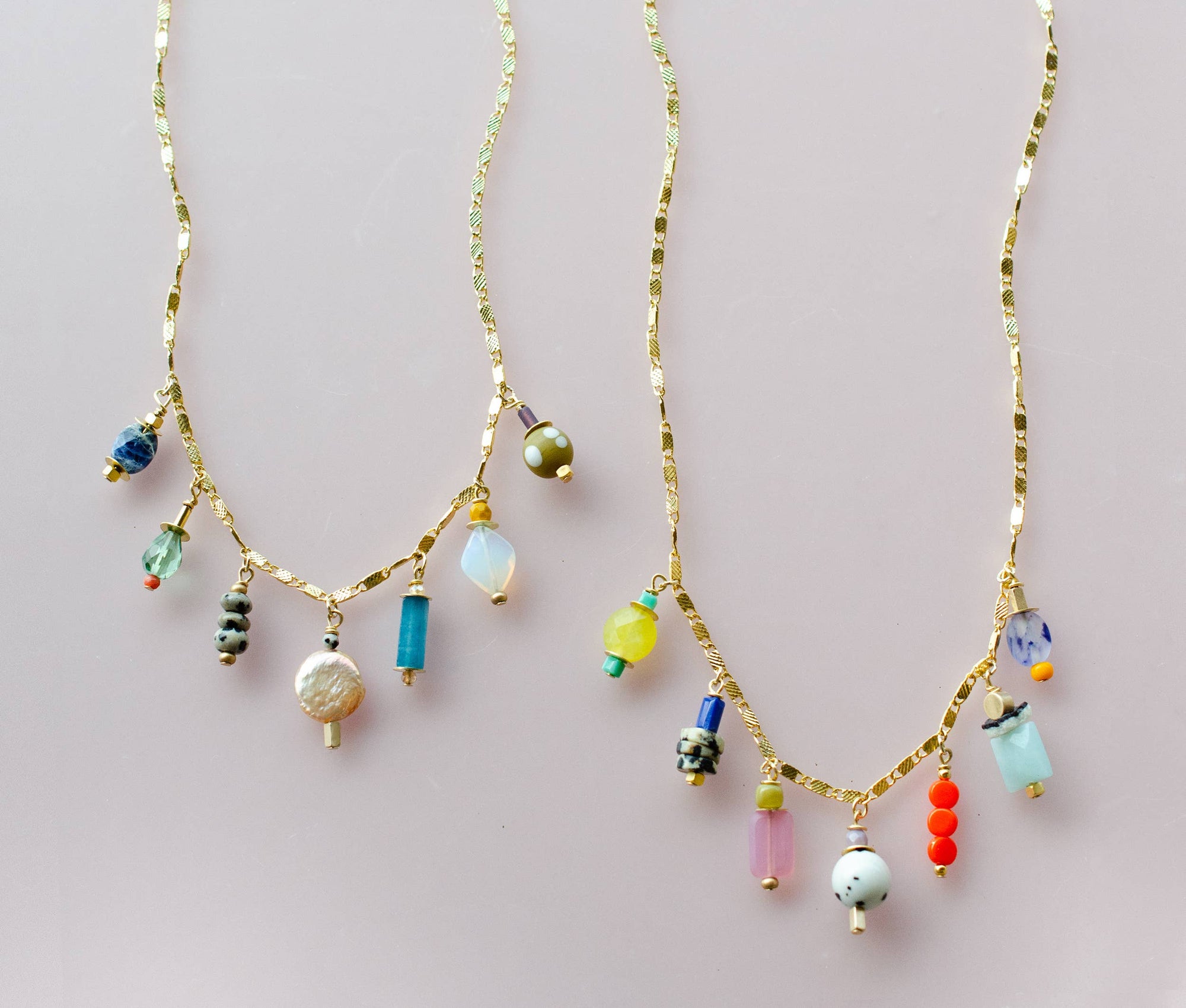 Colorful Beaded Charm Necklace: Jewel Tone