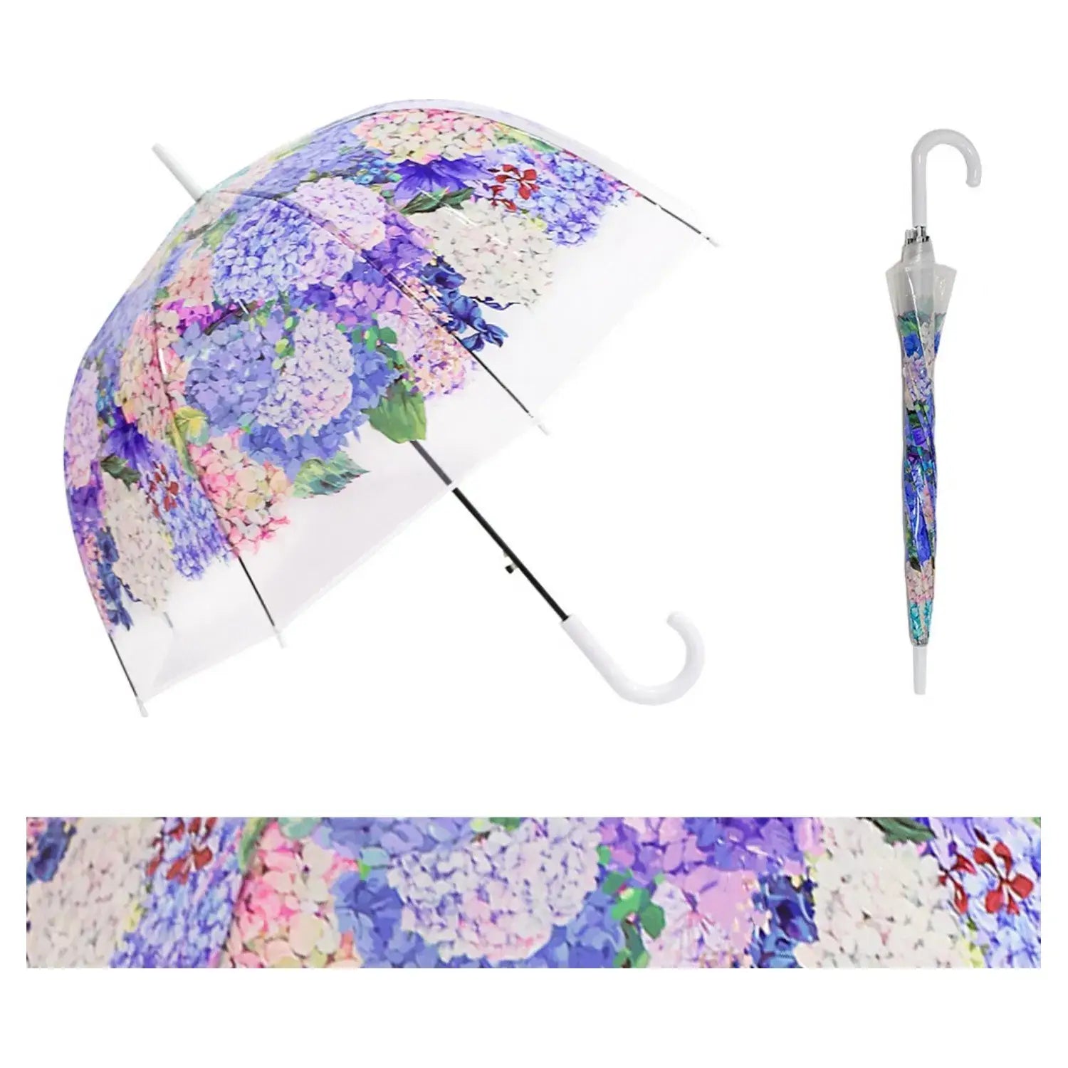 Ladies Spring Flower Dome Shape Plastic Long Stick  Umbrella: White