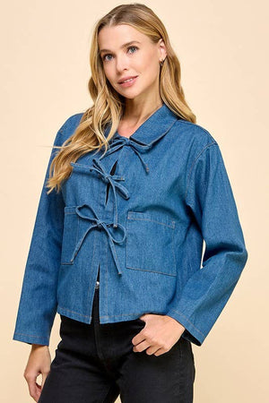 CJ6608-Denim Collared Oversize Jacket: DENIM / M
