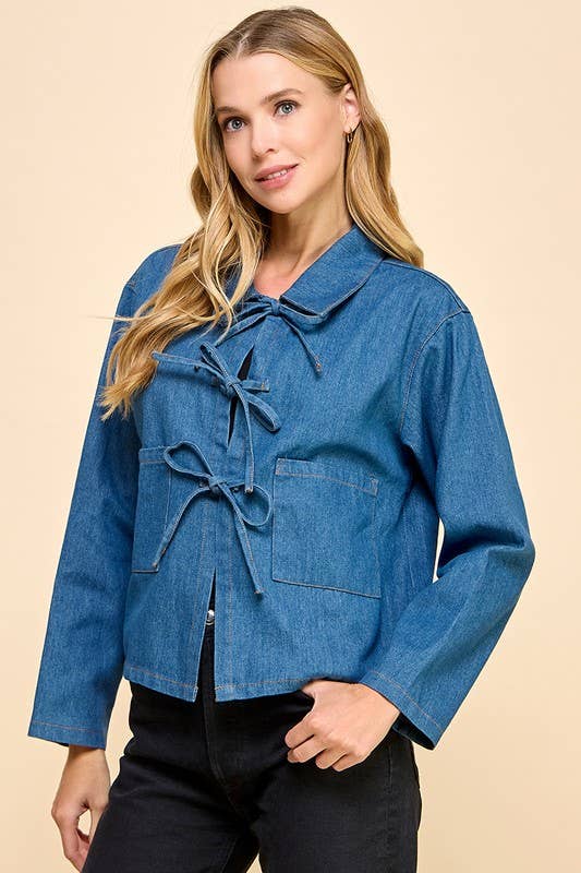 CJ6608-Denim Collared Oversize Jacket: DENIM / S