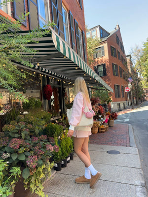 Light Pink and White Big Striped Mockneck Sweatshirt: Pink/White Big Stripes