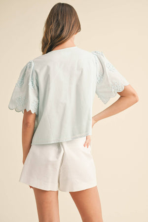 TIE FRONT COLLARED LACE TOP