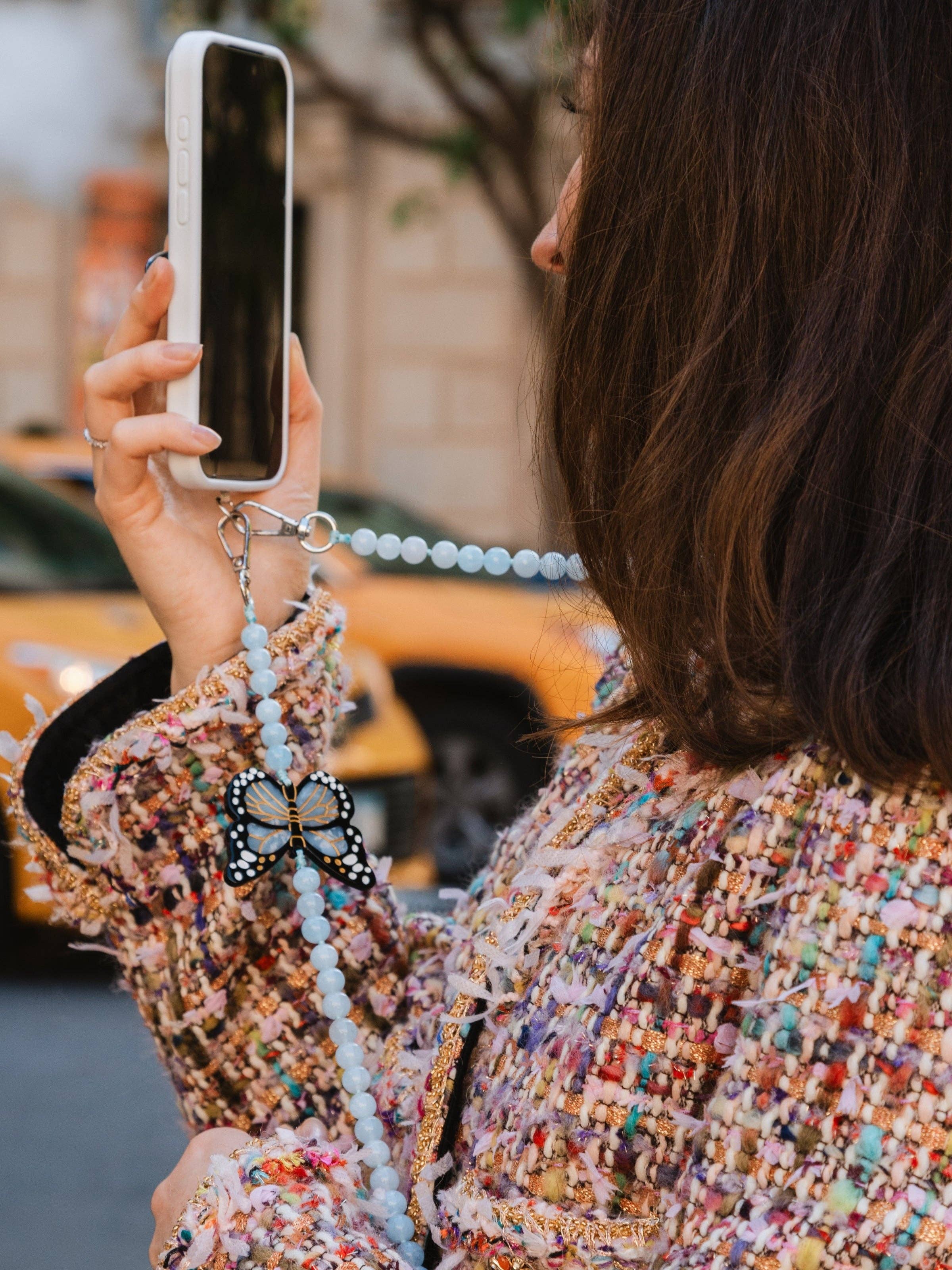 Hand-painted Monarch Butterfly Gemstone Crossbody Phone Chain