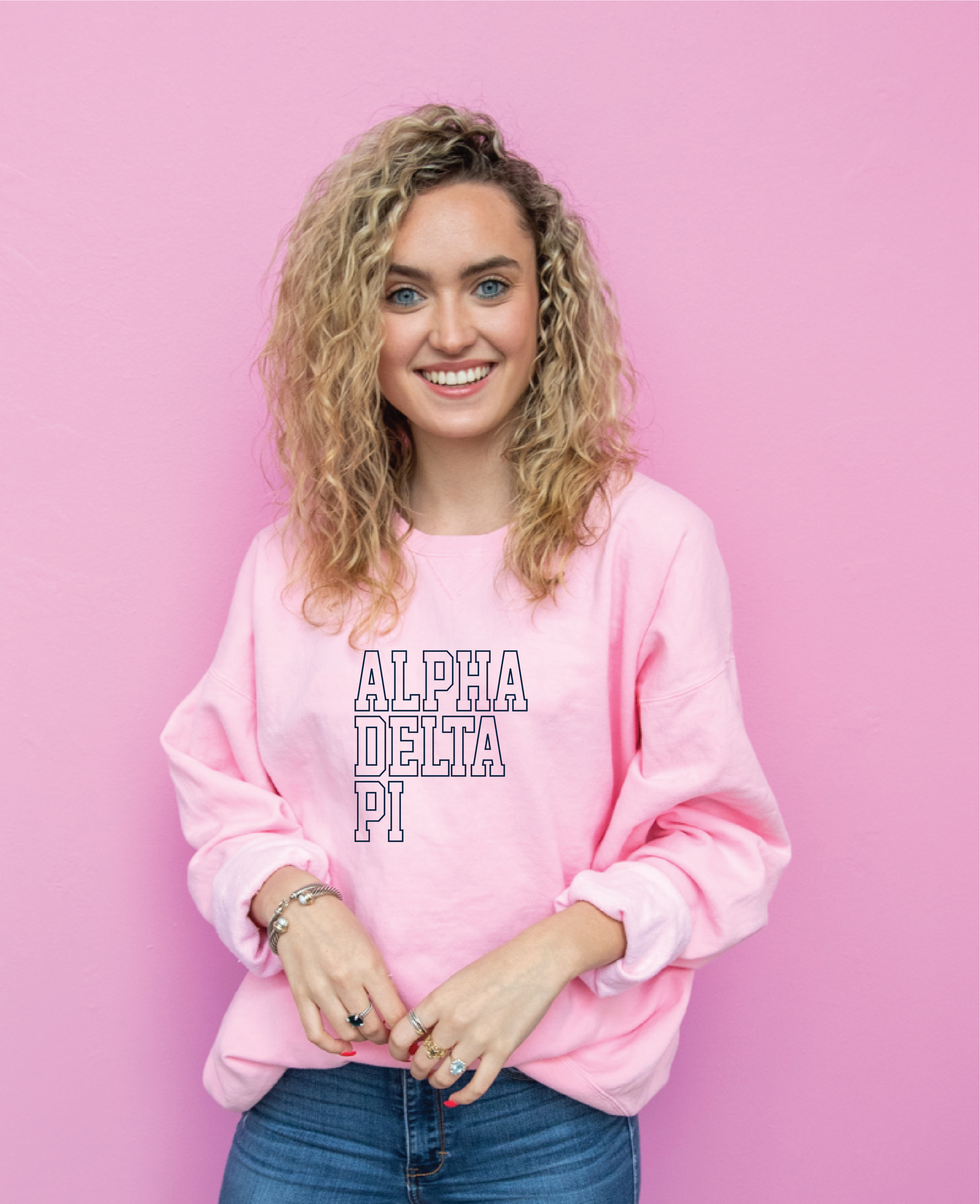 ADPi Block Letter Embroidered Crewneck
